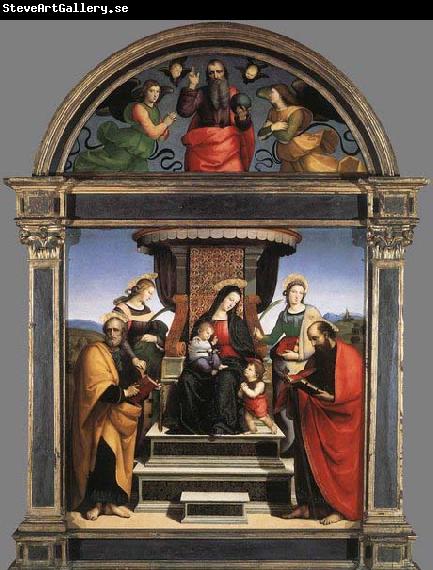 RAFFAELLO Sanzio Madonna and Child Enthroned with Saints